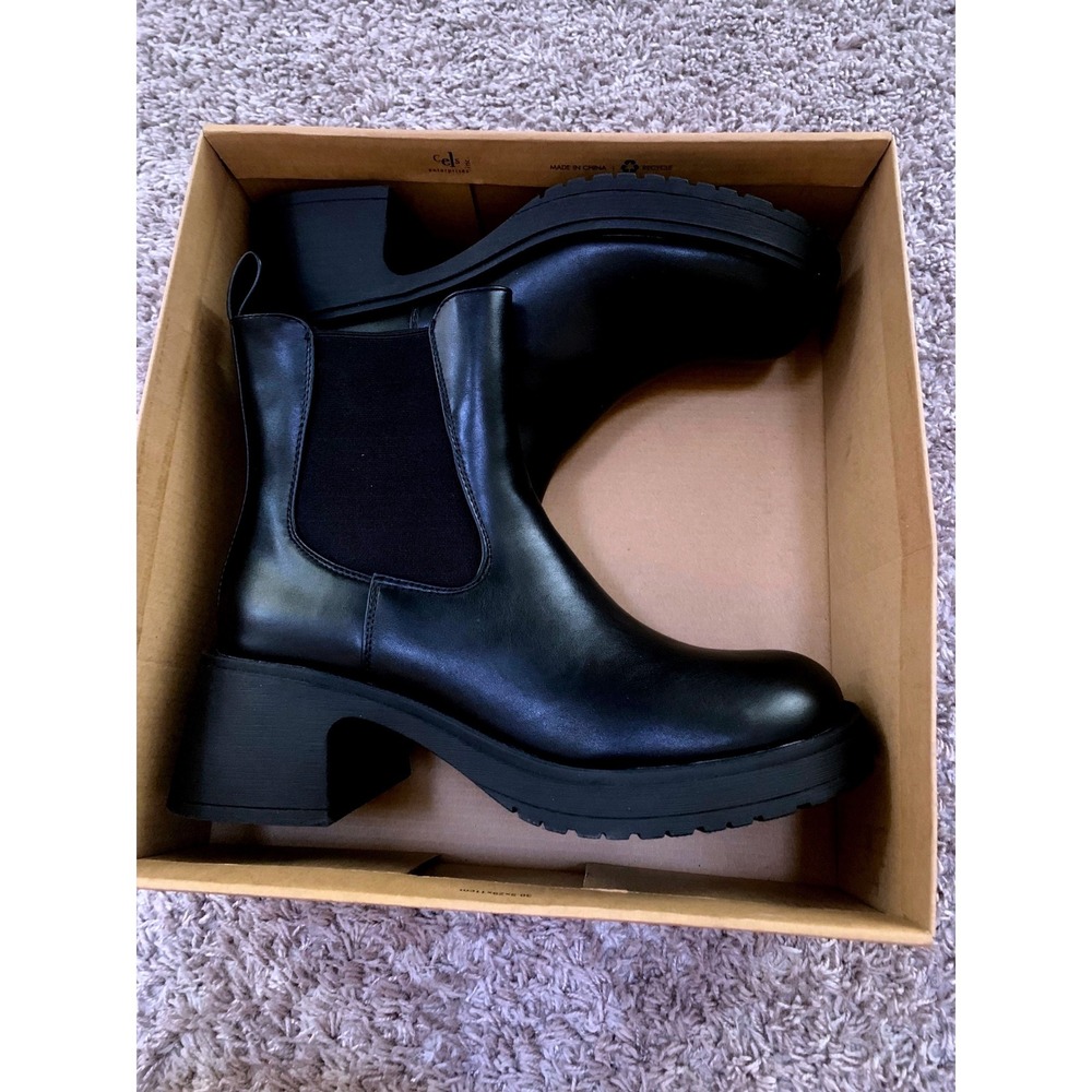 Dirty Laundry Newz Black Smooth Chelsea Lug Sole Platform Boots Womens 7.5 38